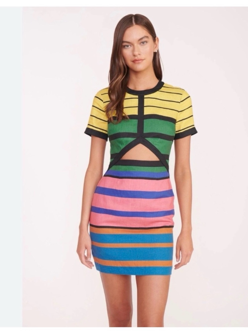 NWOT STAUD Striped Multicolor Cutout dress